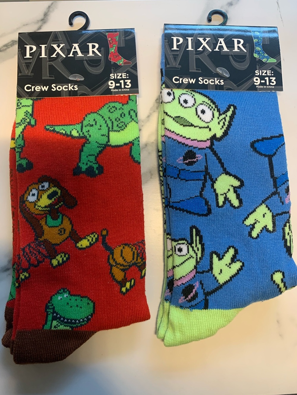 Toy Story Crew Socks - Red Dino Slinky Dog & Blue Alien Designs (Size 9-13)